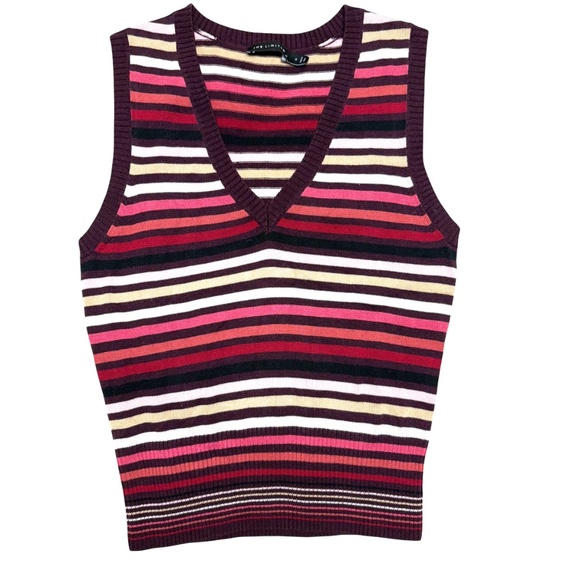 vest top THE LIMITED XS/S vintage striped V neck pullover silk blend fine knit - Picture 1 of 8